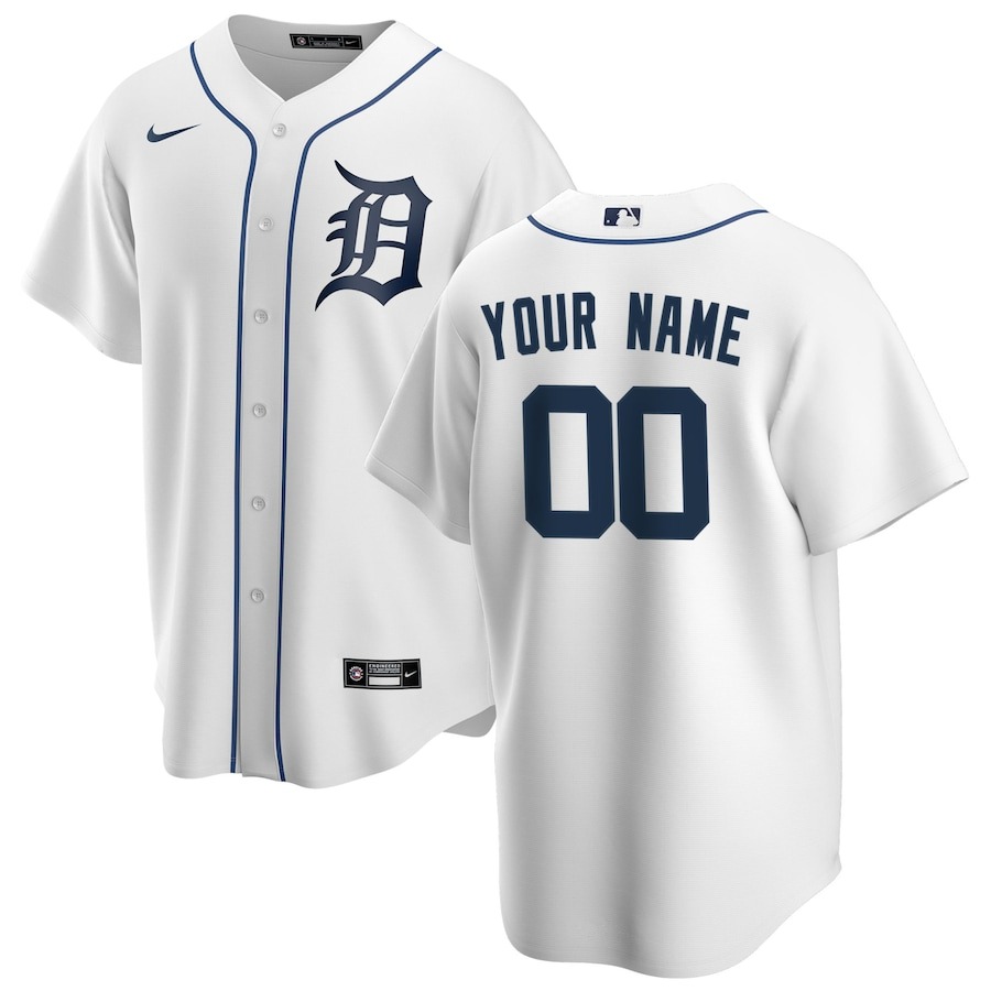 Men's Detroit Tigers Nike White Home Elite Sponsor Patch Custom Jersey - Jersey