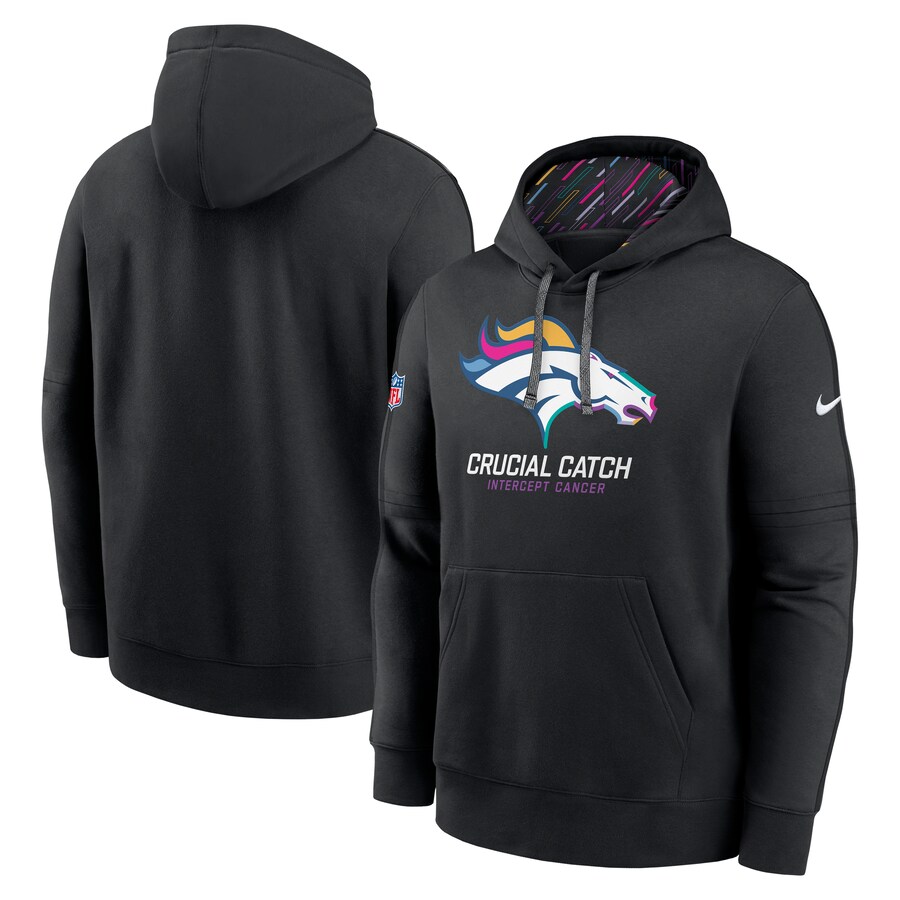 Men's Denver Broncos Nike Black 2024 NFL Crucial Catch Club Pullover Hoodie - Jersey