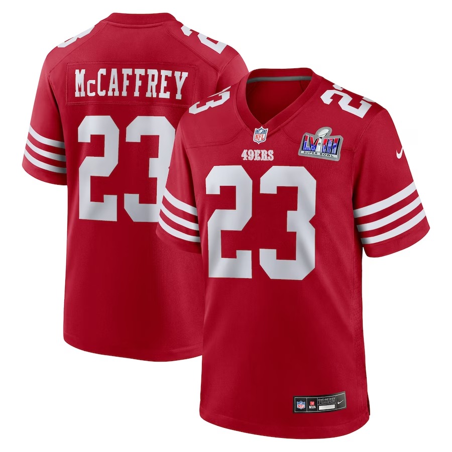 Men's San Francisco 49ers Christian McCaffrey Nike Scarlet Super Bowl LVIII Game Jersey - Jersey