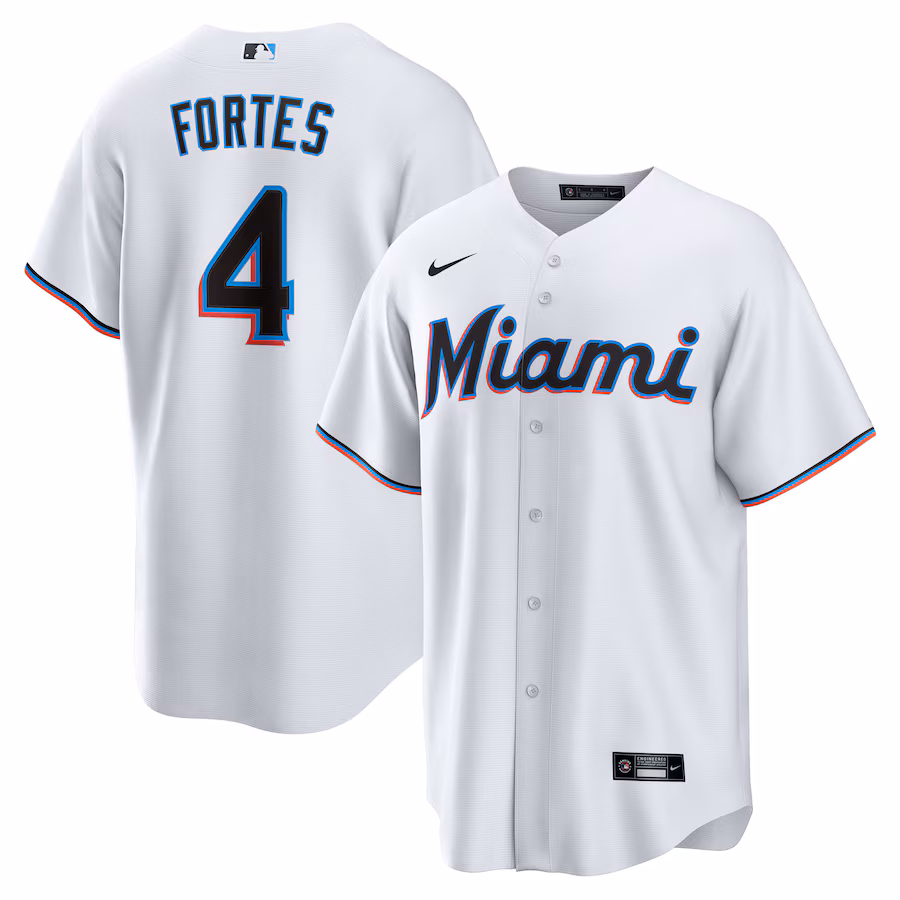 Men's Miami Marlins Nick Fortes Nike White Home Replica Jersey - Jersey