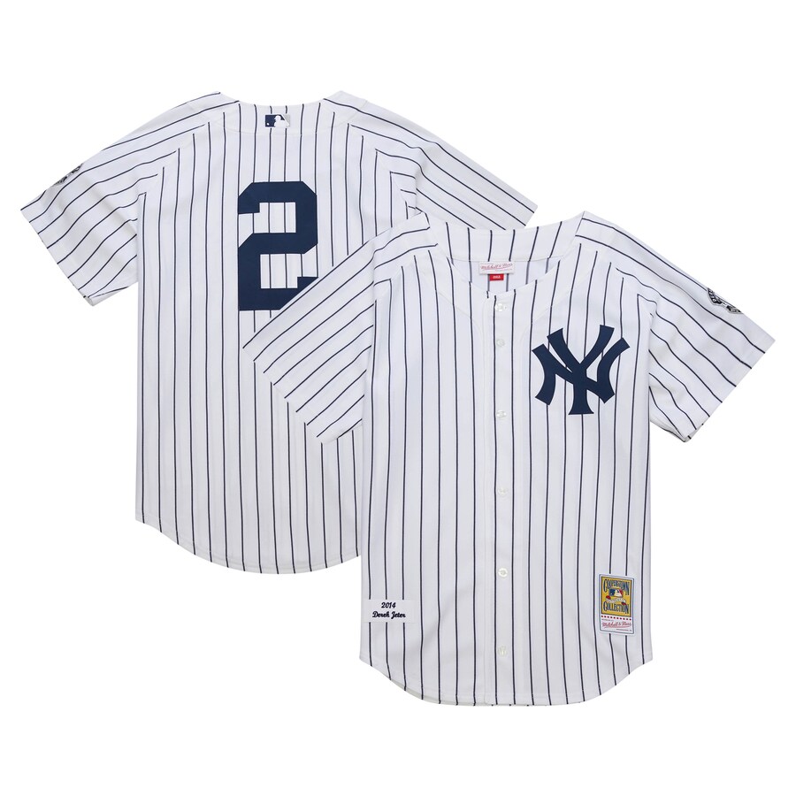 Men's New York Yankees Derek Jeter Mitchell & Ness White 2014 Cooperstown Collection Authentic Throwback Jersey - Jersey