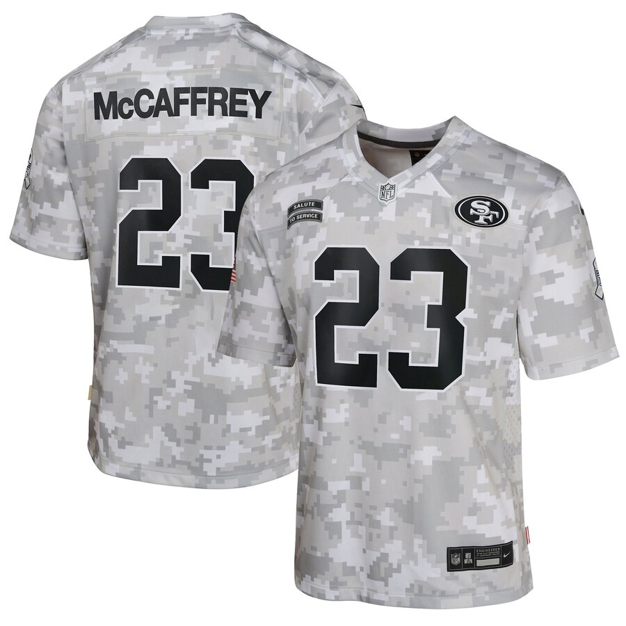 Youth San Francisco 49ers Christian McCaffrey Nike Arctic Camo 2024 Salute to Service Game Jersey - Jersey