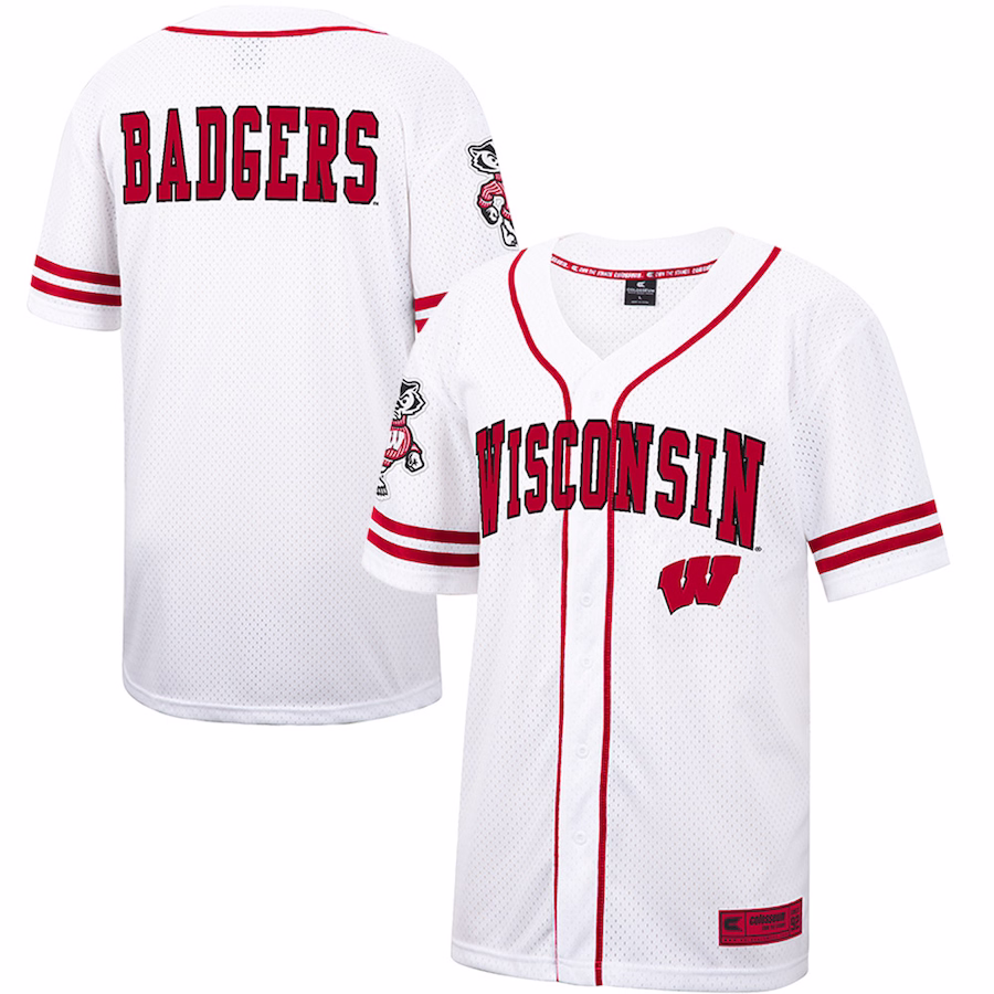 Wisconsin Badgers Colosseum Free Spirited Mesh Button-Up Baseball Jersey - White - Jersey