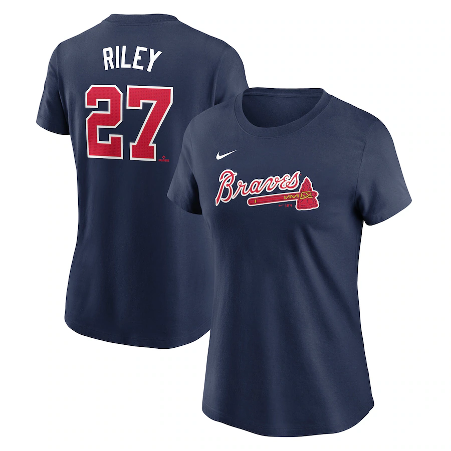 Women's Atlanta Braves Austin Riley Nike Navy Fuse Name & Number T-Shirt - Jersey