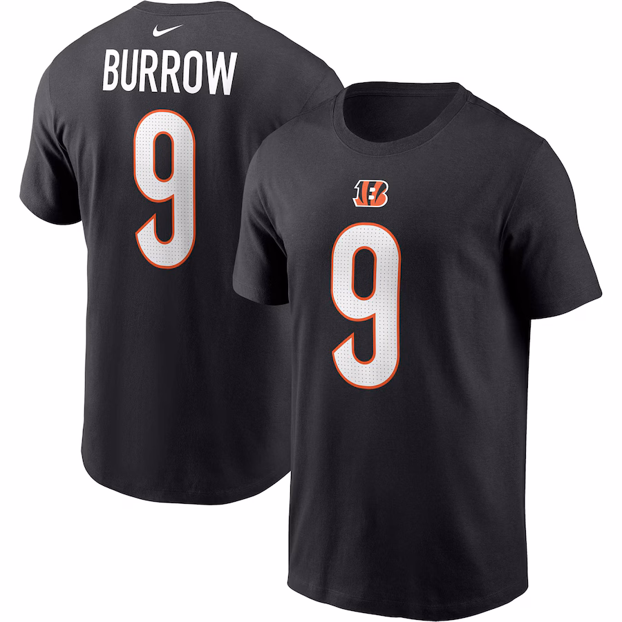 Men's Cincinnati Bengals Joe Burrow Nike Black Player Name & Number T-Shirt - Jersey