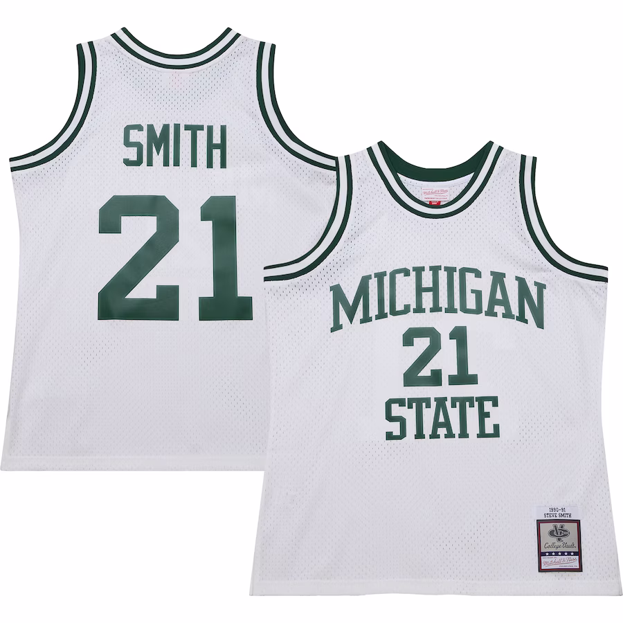 Steve Smith Michigan State Spartans Mitchell & Ness 125th Basketball Anniversary 1990 Throwback Fashion Jersey – White - Jersey