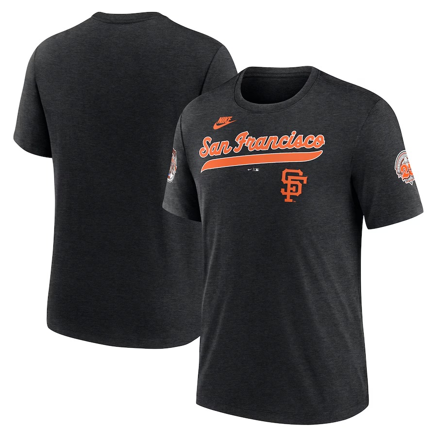 Men's San Francisco Giants Nike Heather Black Cooperstown Collection Eras Tri-Blend T-Shirt - Jersey
