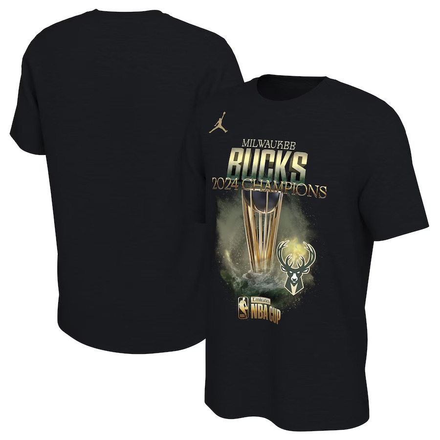 Unisex Milwaukee Bucks Jordan Brand Black 2024 NBA Cup Champions Locker Room Authentic T-Shirt - Jersey