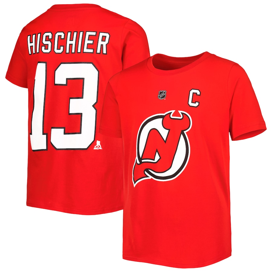 Youth New Jersey Devils Nico Hischier Red Player Name & Number T-Shirt - Jersey
