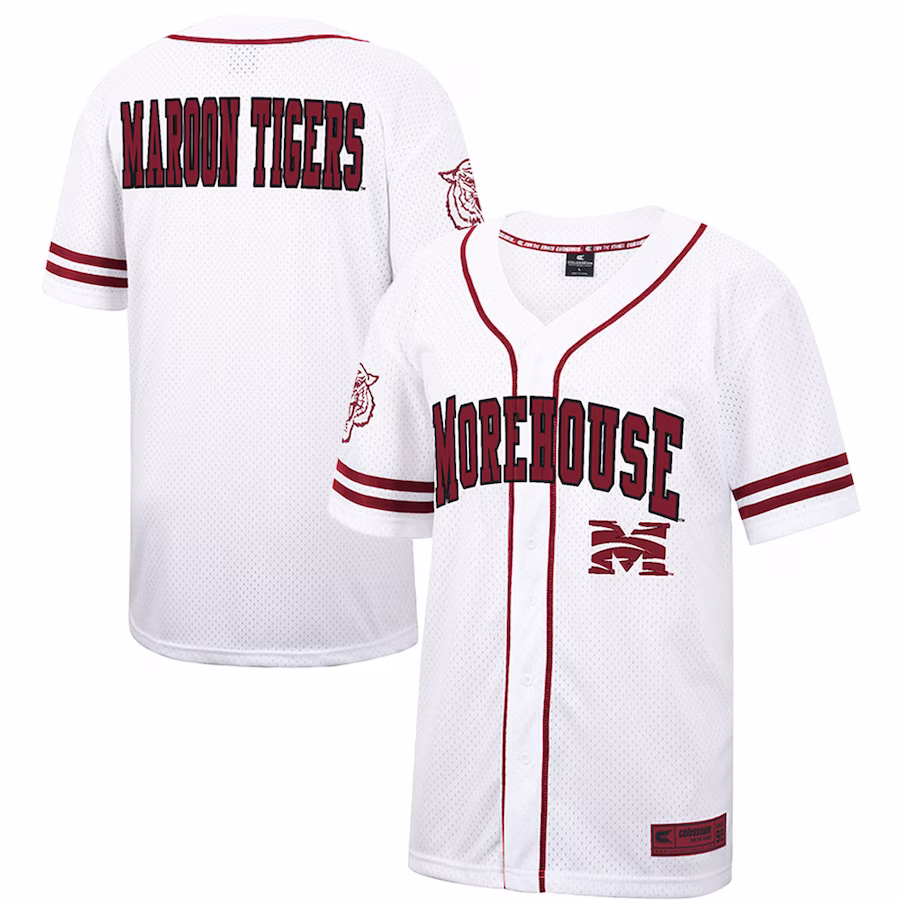 Morehouse Maroon Tigers Colosseum Free Spirited Mesh Button-Up Baseball Jersey - White - Jersey