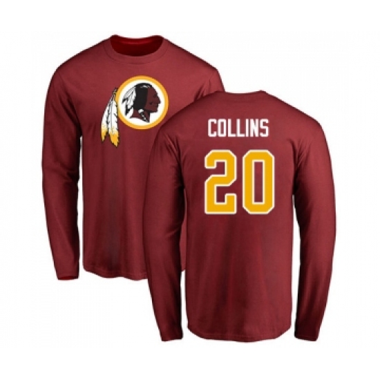 Football Washington Redskins #20 Landon Collins Maroon Name & Number Logo Long Sleeve T-Shirt - Jersey