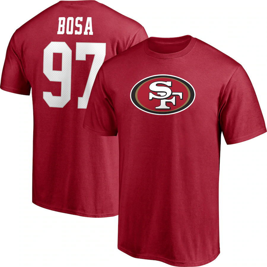 Men's San Francisco 49ers Nick Bosa Fanatics Scarlet Player Icon Name & Number T-Shirt - Jersey