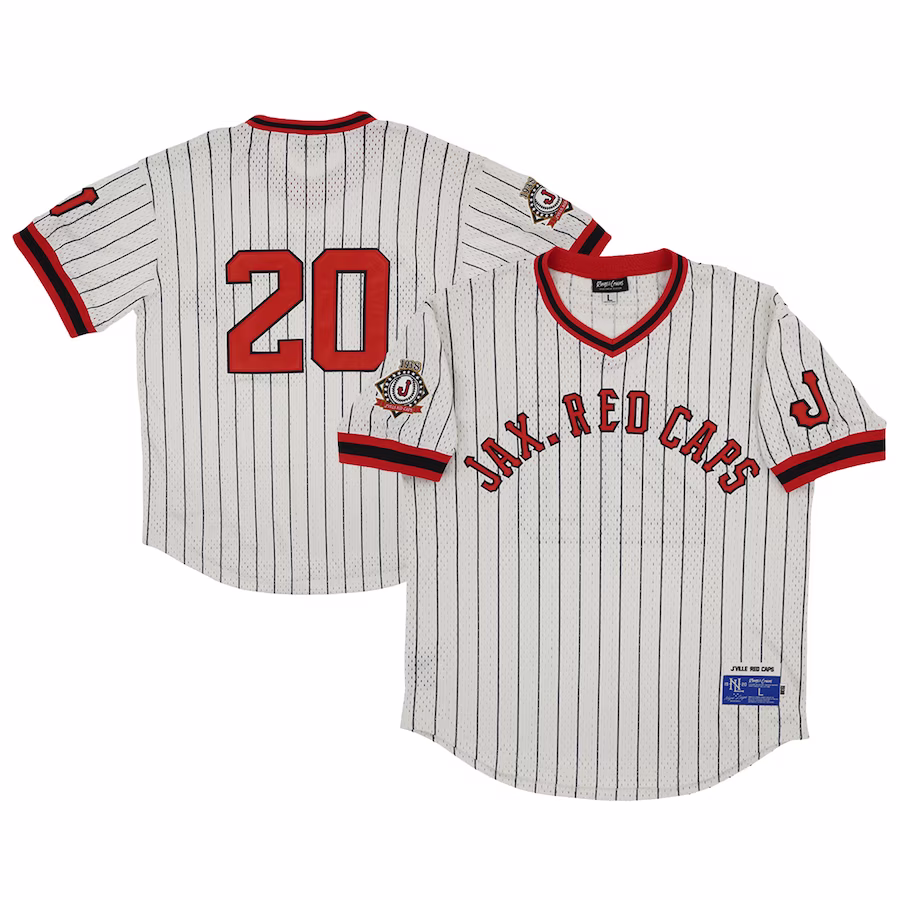 Men's Jacksonville Red Caps #20 Rings & Crwns Cream Mesh Replica V-Neck Jersey - Jersey