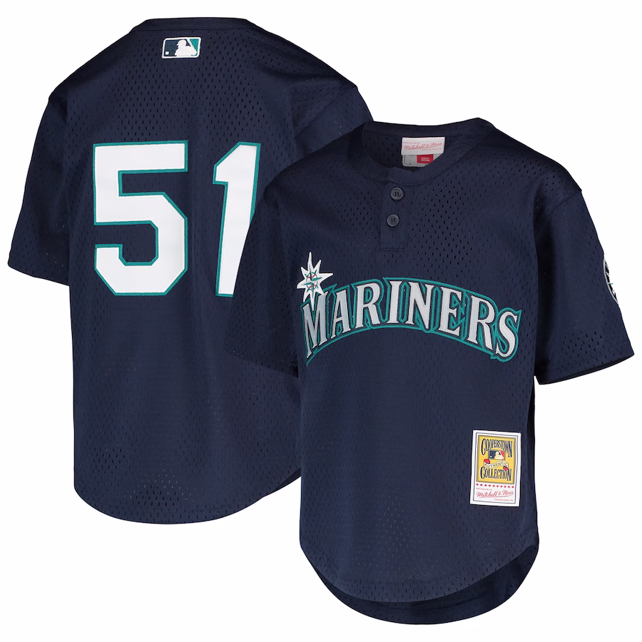 Youth Seattle Mariners Ichiro Suzuki Mitchell & Ness Navy Cooperstown Collection Mesh Batting Practice Jersey - Jersey