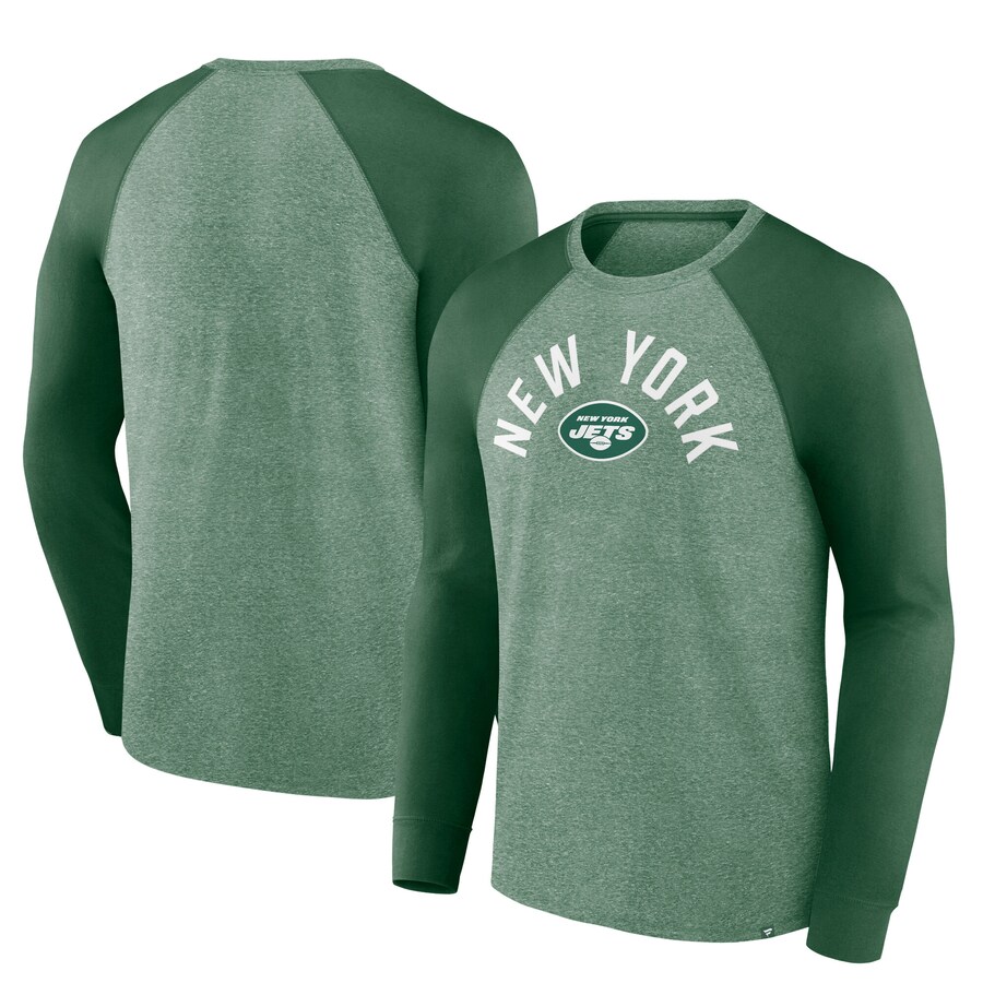 Men's New York Jets Fanatics Heather Green Arc Away Tri-Blend Long Sleeve T-Shirt - Jersey