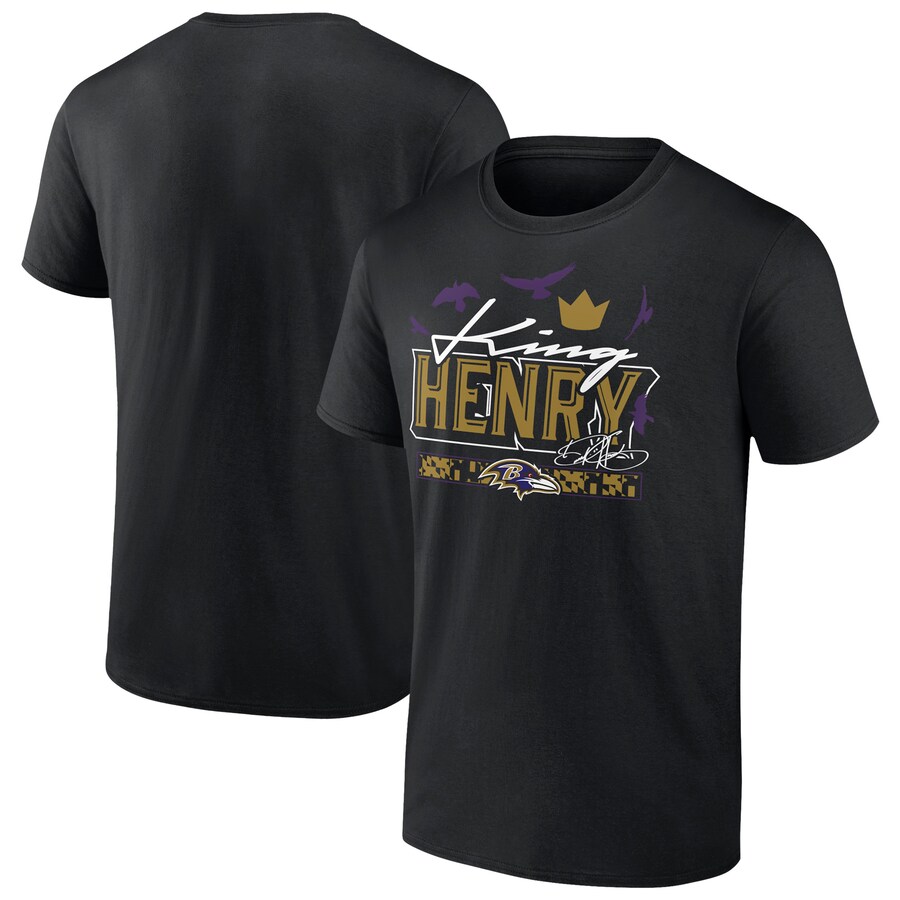 Men's Baltimore Ravens Derrick Henry Black King Henry's Crown T-Shirt - Jersey