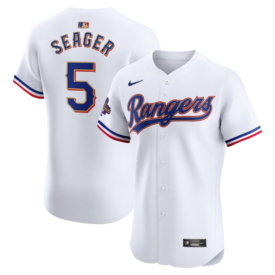 Men's Texas Rangers Corey Seager Nike White 2024 Gold Collection Elite Player Jersey - Jersey