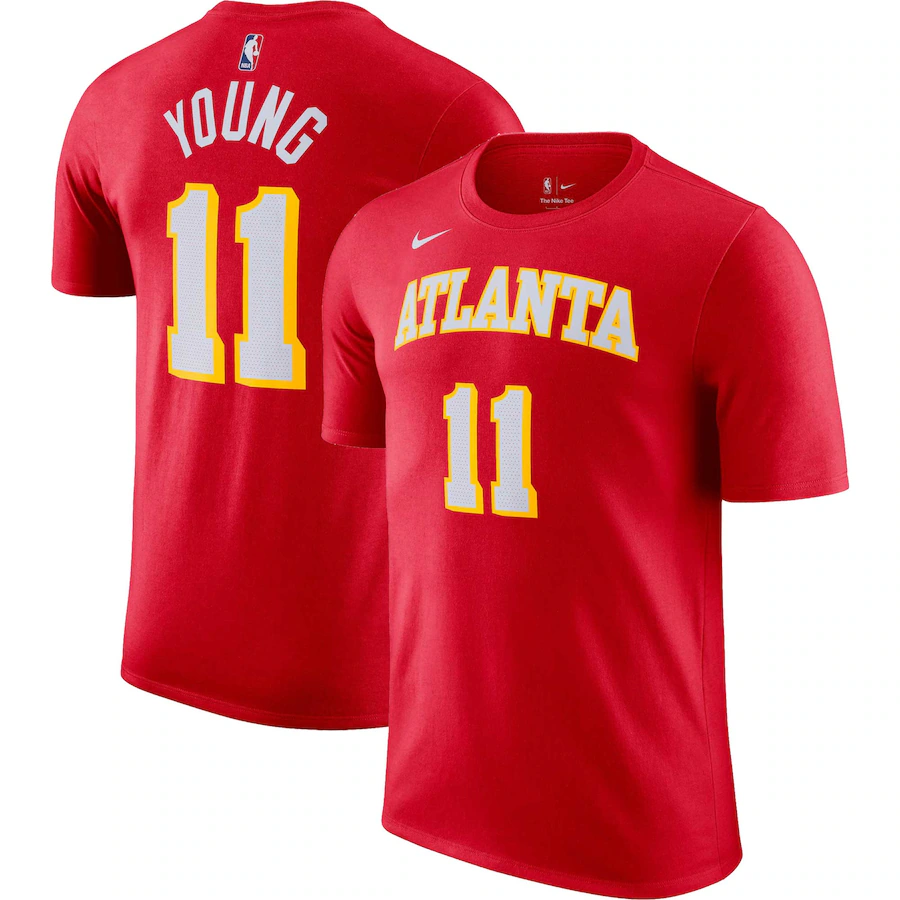 Men's Atlanta Hawks Trae Young Nike Red Icon 2022/23 Name & Number T-Shirt - Jersey