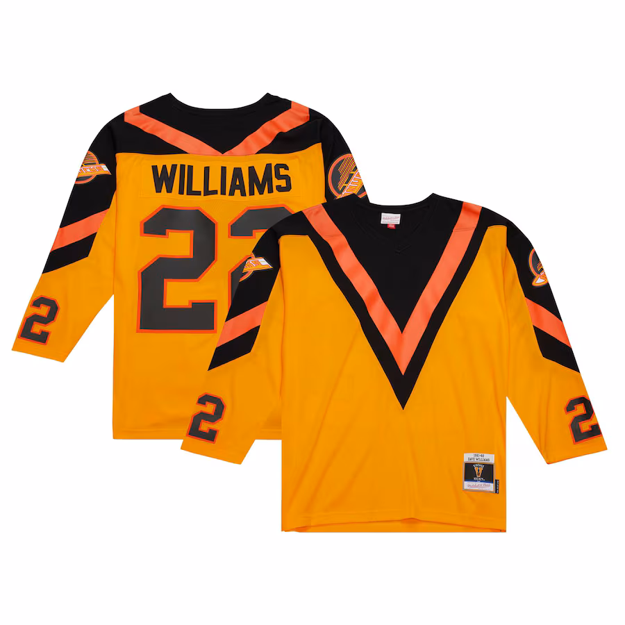 Men's Vancouver Canucks Dave Williams Mitchell & Ness Yellow Men's 1981/82 Blue Line Player Jersey - Jersey