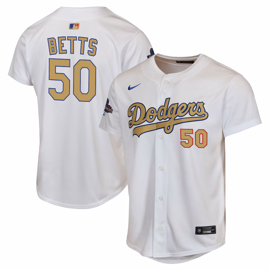 Youth Los Angeles Dodgers Mookie Betts Nike White 2025 Gold Collection Limited Jersey - Jersey