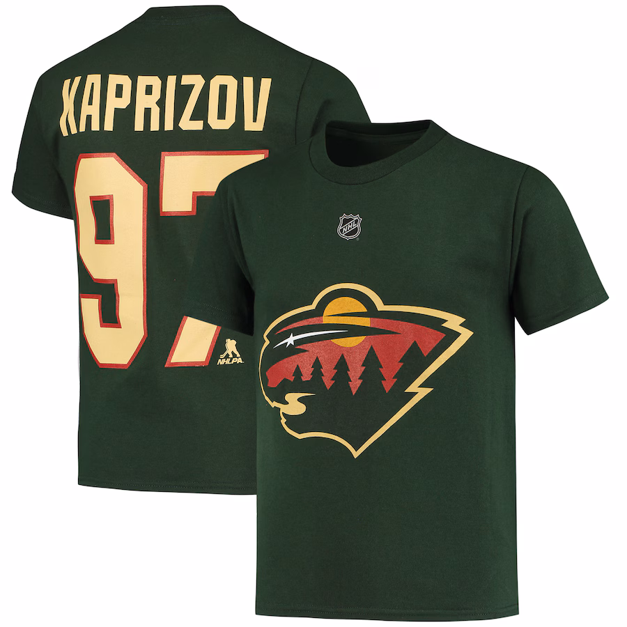 Youth Minnesota Wild Kirill Kaprizov Green Player Name & Number T-Shirt - Jersey