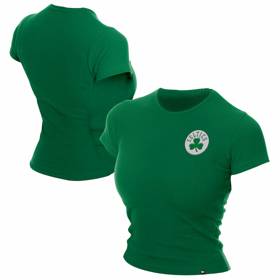 Women's Boston Celtics  New Era Green Leisure Collection Baby Doll Cropped T-Shirt - Jersey