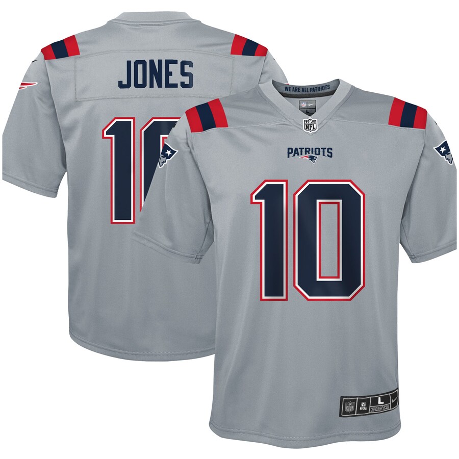 Youth New England Patriots Mac Jones Nike Gray Inverted Game Jersey - Jersey