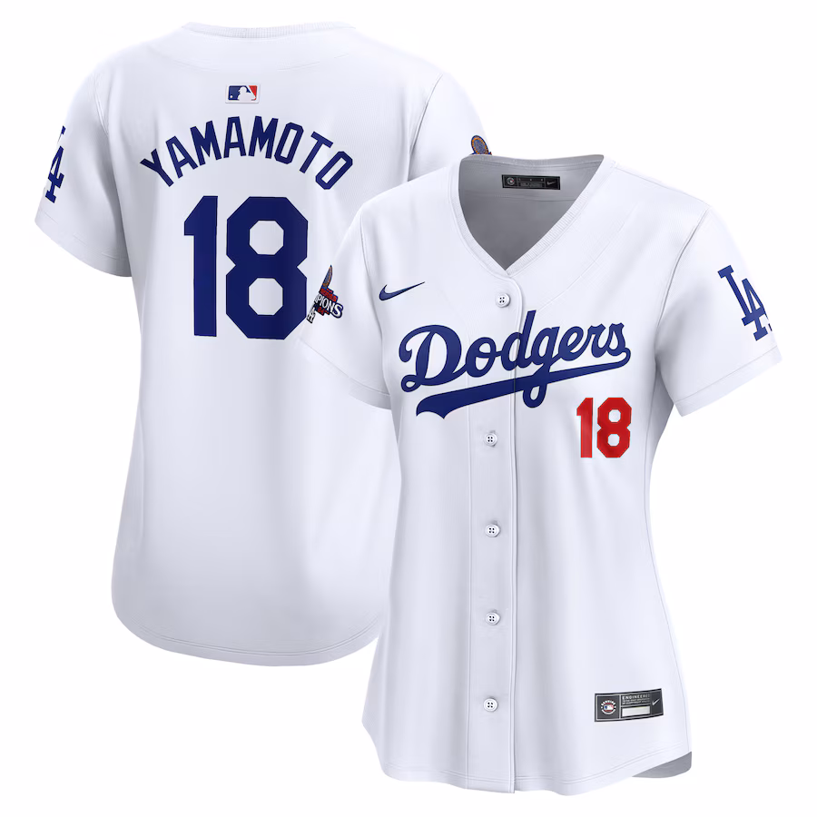 Women's Los Angeles Dodgers Yoshinobu Yamamoto Nike White 2024 World Series Champions Home Limited Player Jersey - Jersey