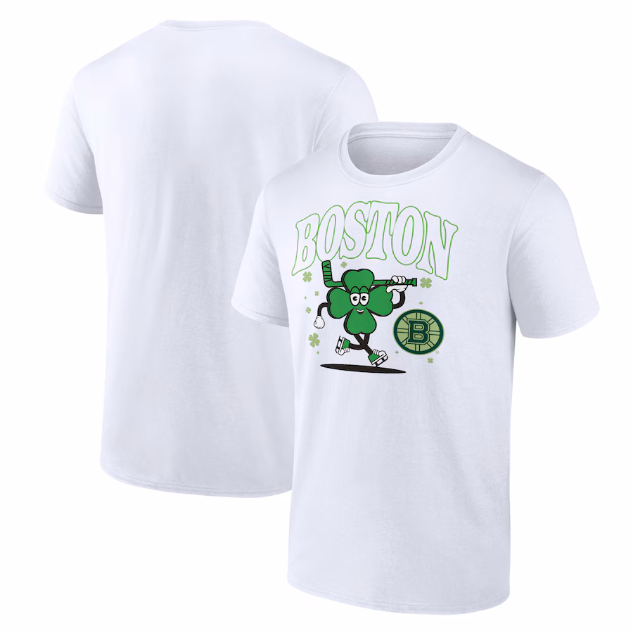 Men's Boston Bruins White Clover Mascot T-Shirt - Jersey