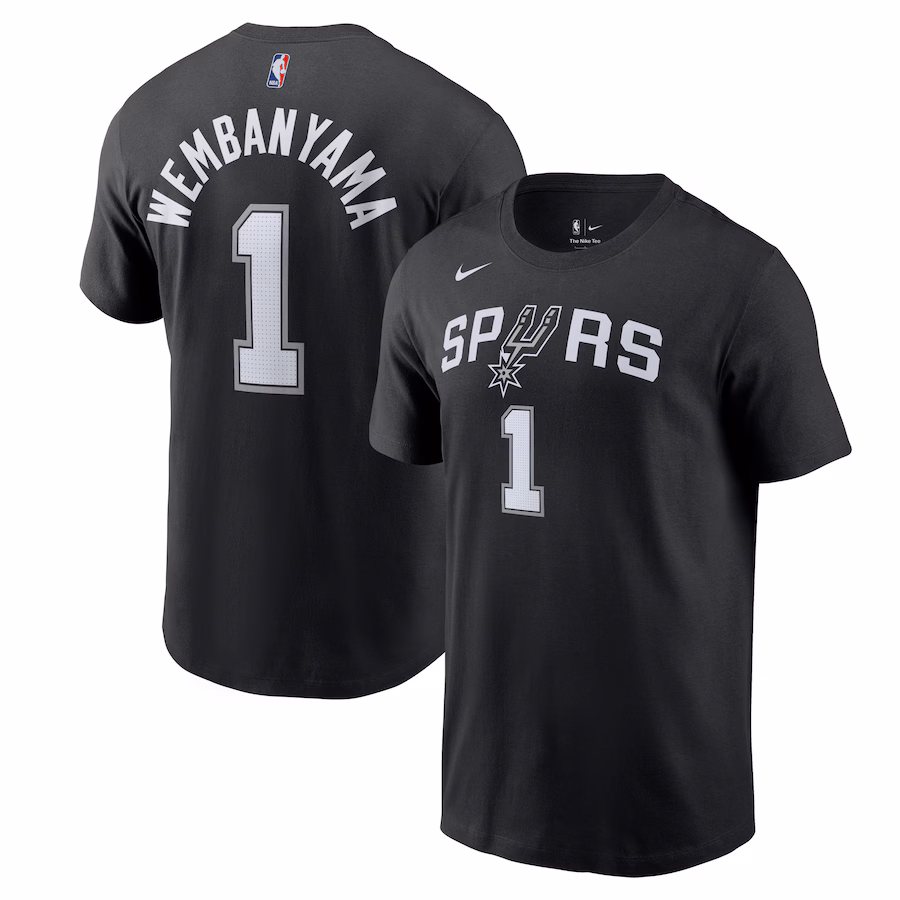 Men's San Antonio Spurs Victor Wembanyama Nike Black Icon 2022/23 Name & Number T-Shirt - Jersey
