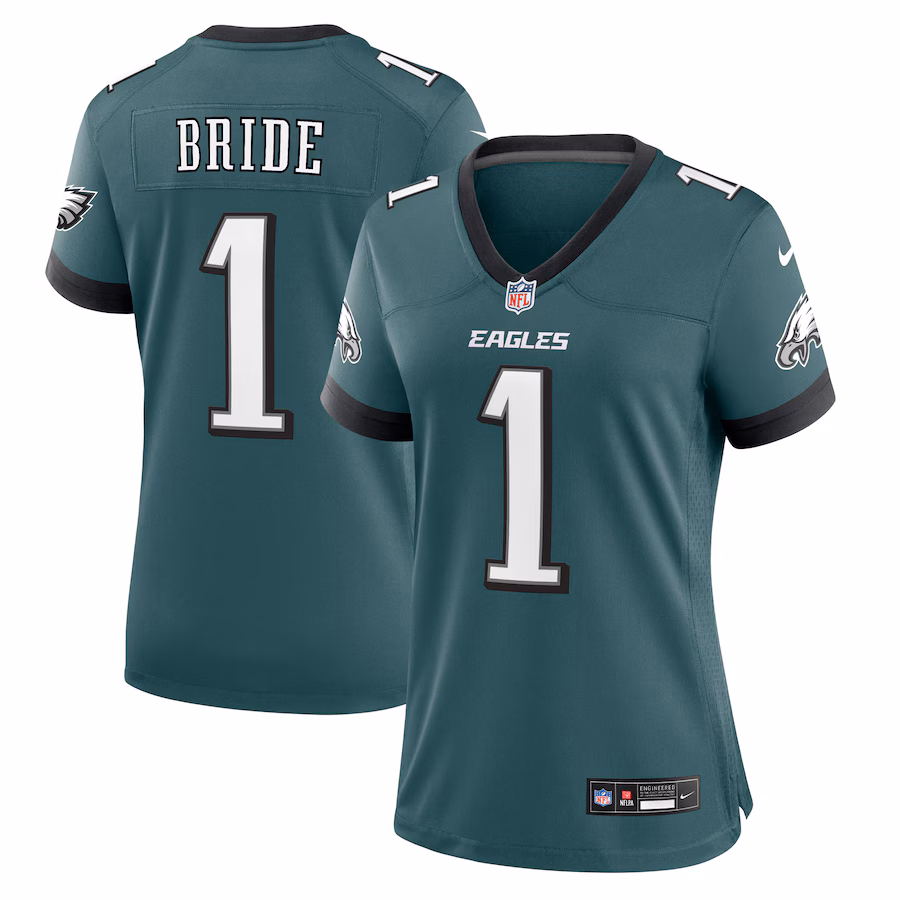 Women's Philadelphia Eagles Number 1 Bride Nike Midnight Green Game Jersey - Jersey