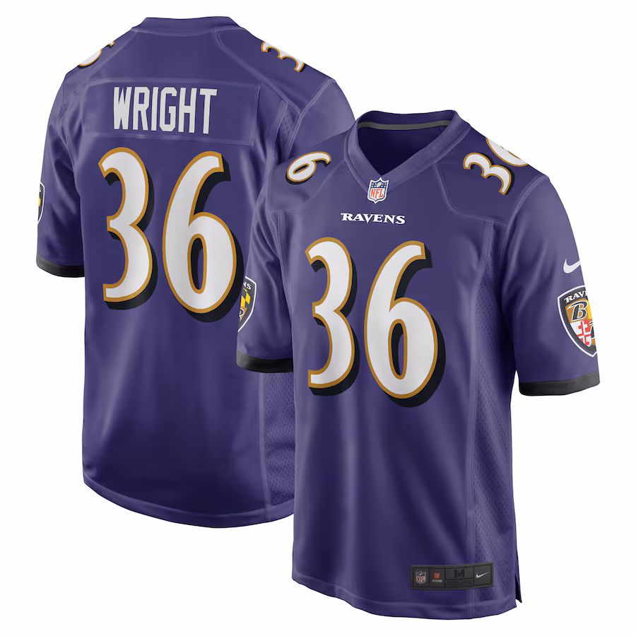 Men's Baltimore Ravens Owen Wright Nike Purple Team Game Jersey - Jersey