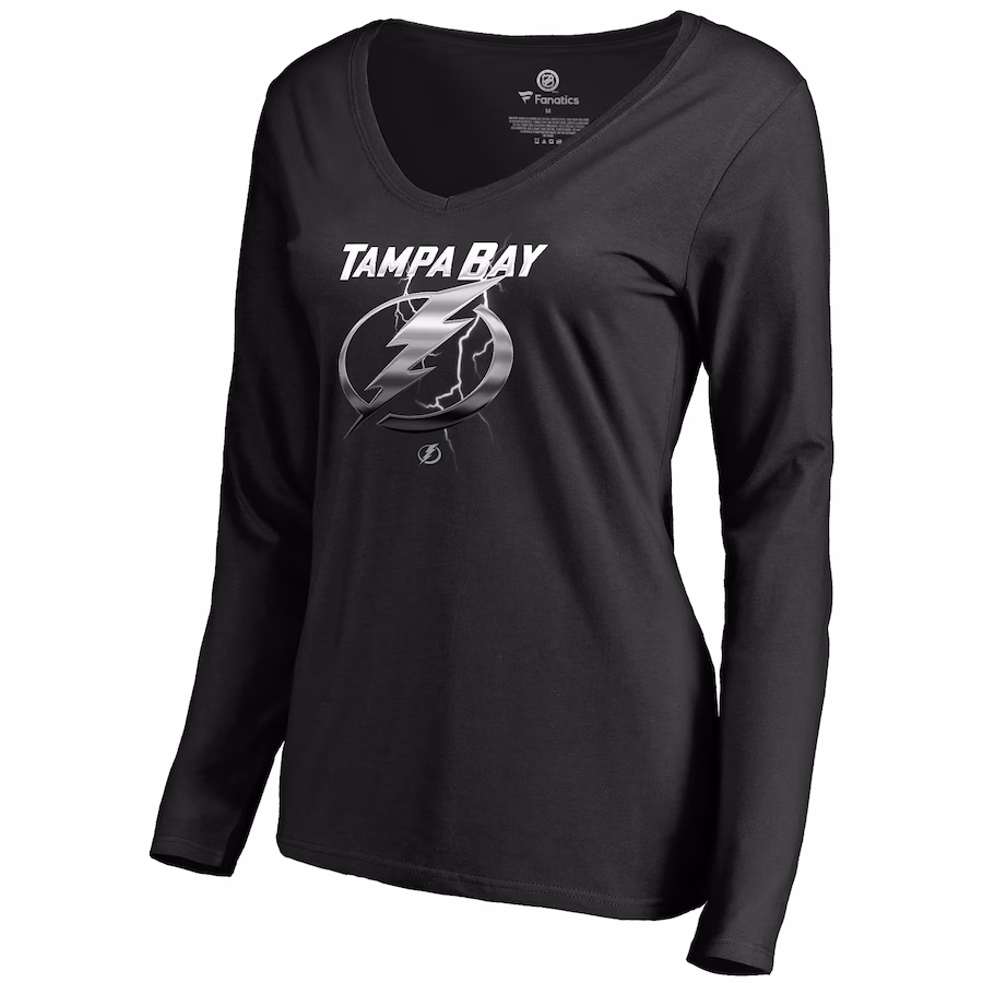 Women's Tampa Bay Lightning Black Midnight Mascot Long Sleeve V-Neck T-Shirt - Jersey