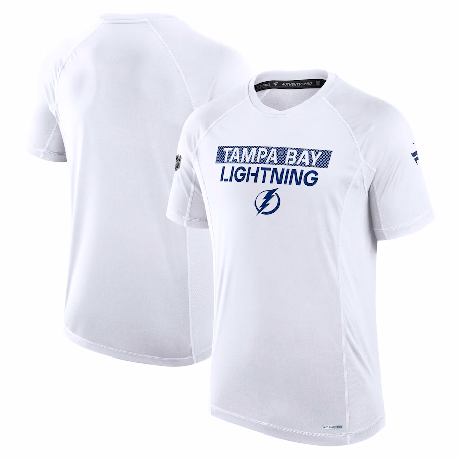 Men's Tampa Bay Lightning Fanatics White Authentic Pro Rink Tech T-Shirt - Jersey