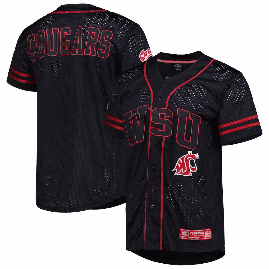 Washington State Cougars Colosseum Free Spirited Mesh Button-Up Baseball Jersey - Black - Jersey