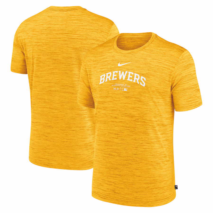 Men's Milwaukee Brewers Nike Gold Authentic Collection Velocity Performance Practice T-Shirt - Jersey