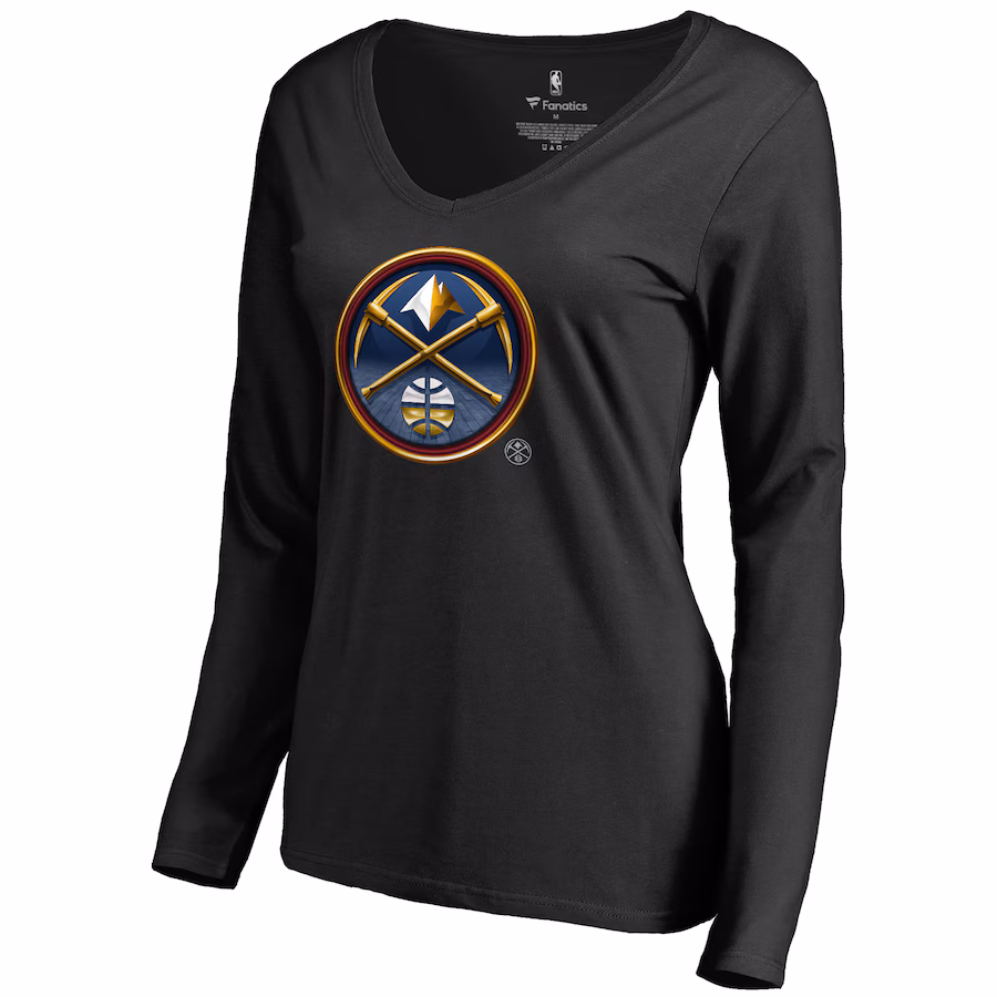 Women's Denver Nuggets Black Midnight Mascot Long Sleeve V-Neck T-Shirt - Jersey