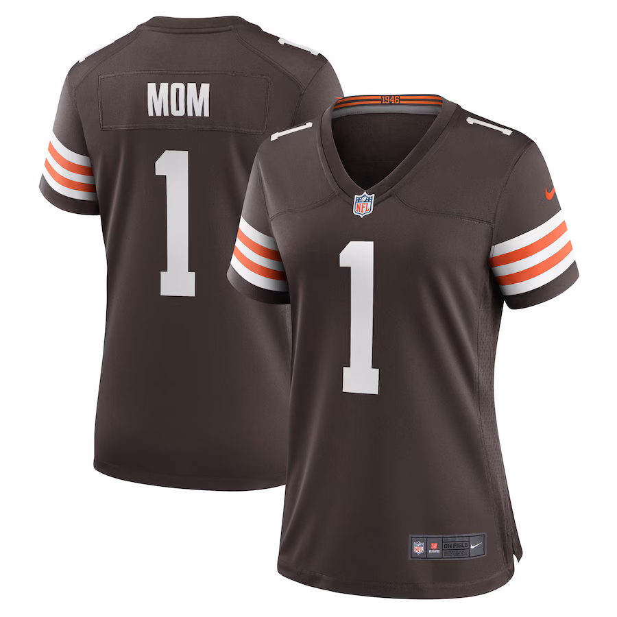 Women's Cleveland Browns Number 1 Mom Nike Brown Game Jersey - Jersey