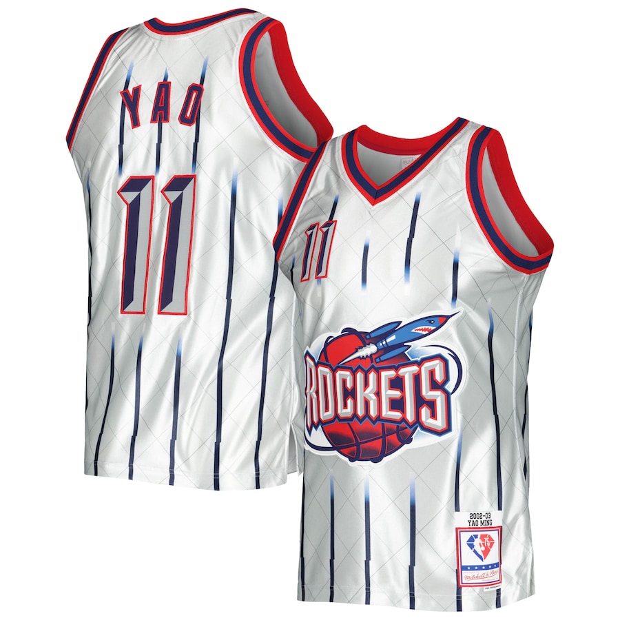 Men's Houston Rockets Yao Ming Mitchell & Ness Platinum 2002/03 Hardwood Classics 75th Anniversary Swingman Jersey - Jersey