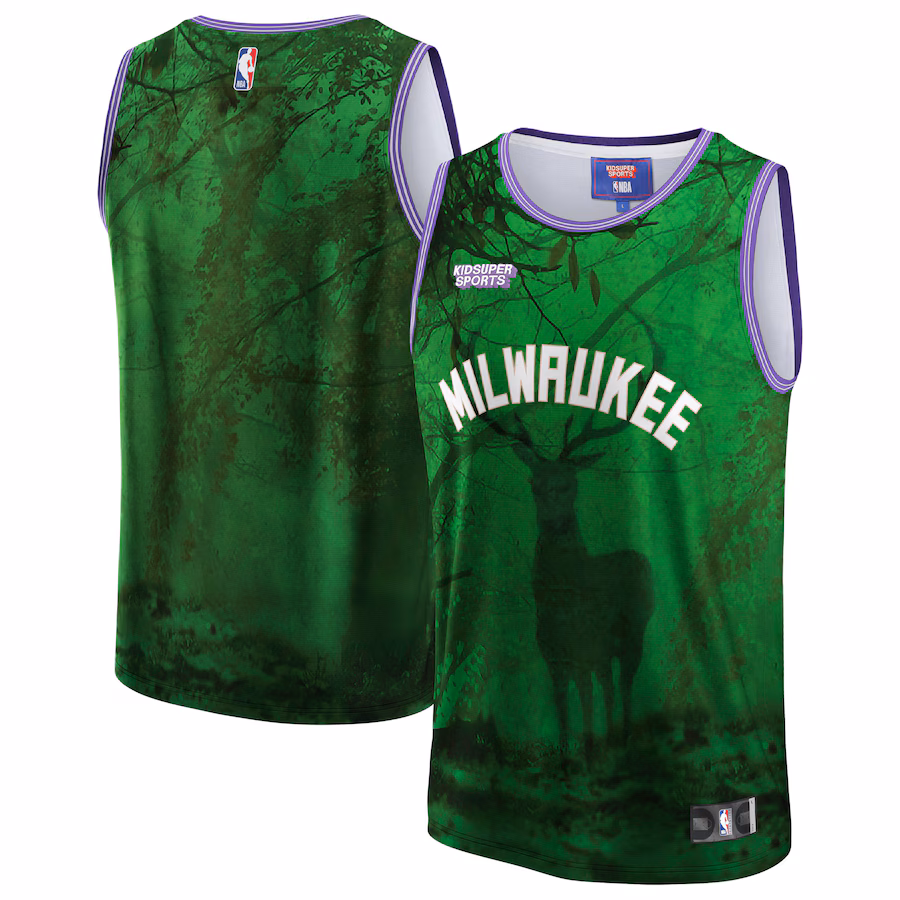 Unisex Milwaukee Bucks NBA & KidSuper Studios by Fanatics Green Hometown Jersey - Jersey