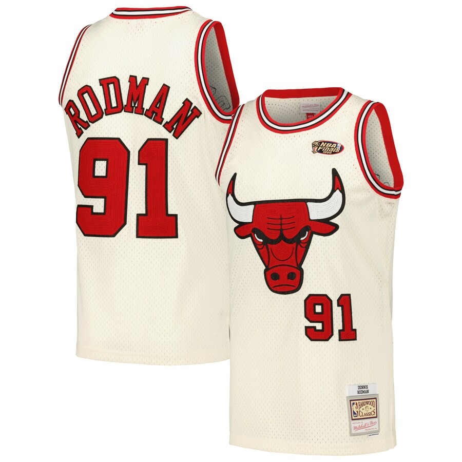 Men's Chicago Bulls Dennis Rodman Mitchell & Ness Cream Chainstitch Swingman Jersey - Jersey