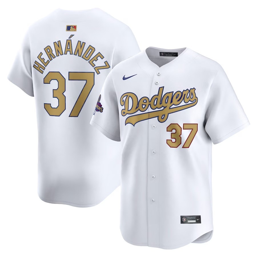 Men's Los Angeles Dodgers Teoscar Hernandez Nike White 2025 Gold Collection Limited Jersey - Jersey