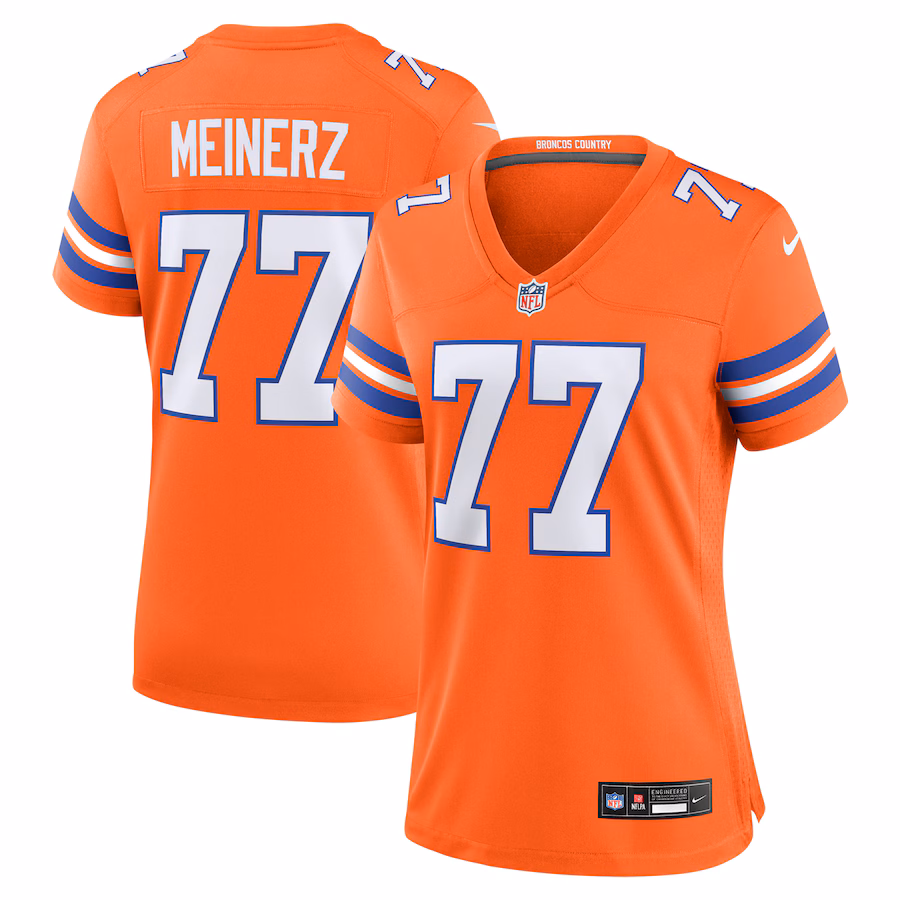 Women's Denver Broncos Quinn Meinerz Nike Orange Mile High Collection 1977 Throwback Player Game Jersey - Jersey