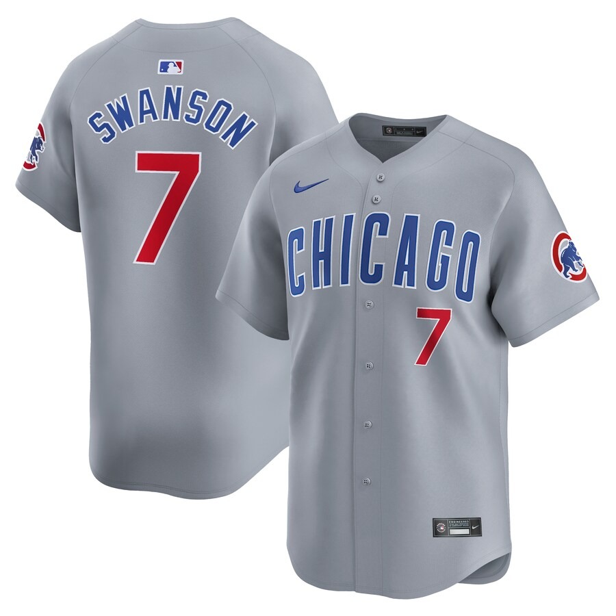 Men's Chicago Cubs Dansby Swanson Nike Gray Road Limited Player Jersey - Jersey