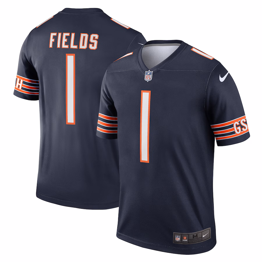 Men's Chicago Bears Justin Fields Nike Navy Team Legend Player Performance Top - Jersey