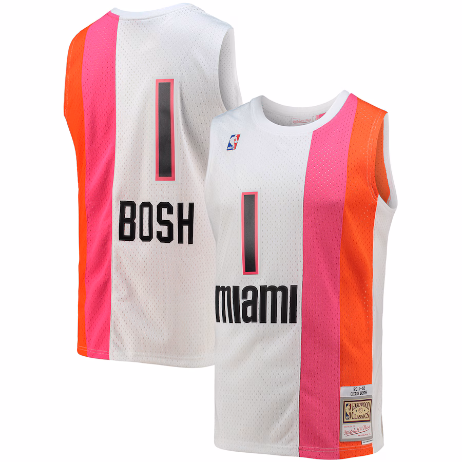 Men's Miami Heat Chris Bosh Mitchell & Ness White 2001/02 Hardwood Classics Swingman Jersey - Jersey