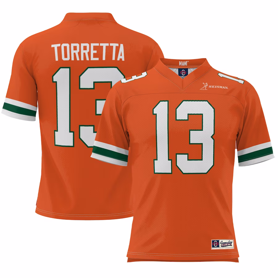 Gino Torretta Miami Hurricanes Youth Heisman Football Jersey - Orange - Jersey