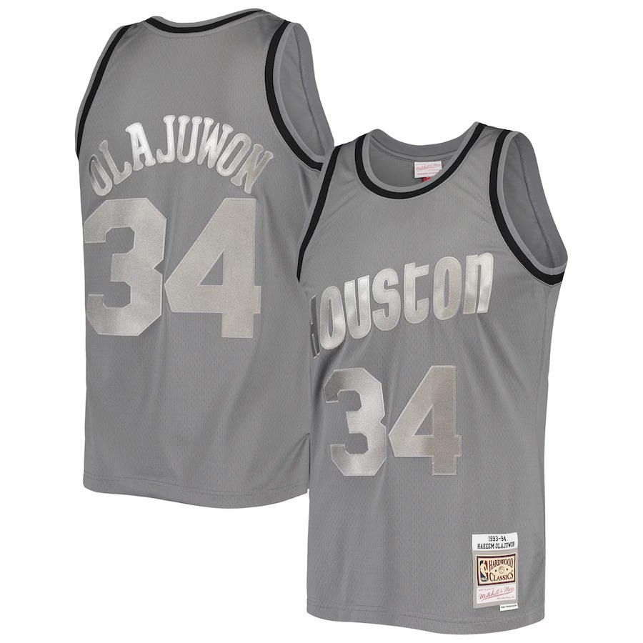 Men's Houston Rockets Hakeem Olajuwon Mitchell & Ness Charcoal Hardwood Classics Retired Player 1993/94 Metal Works Swingman Jersey - Jersey