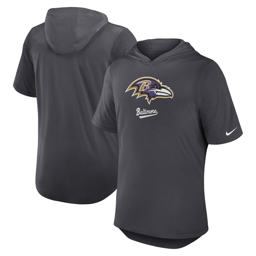 Men's Baltimore Ravens Nike Anthracite Tri-Blend Performance Hoodie T-Shirt - Jersey
