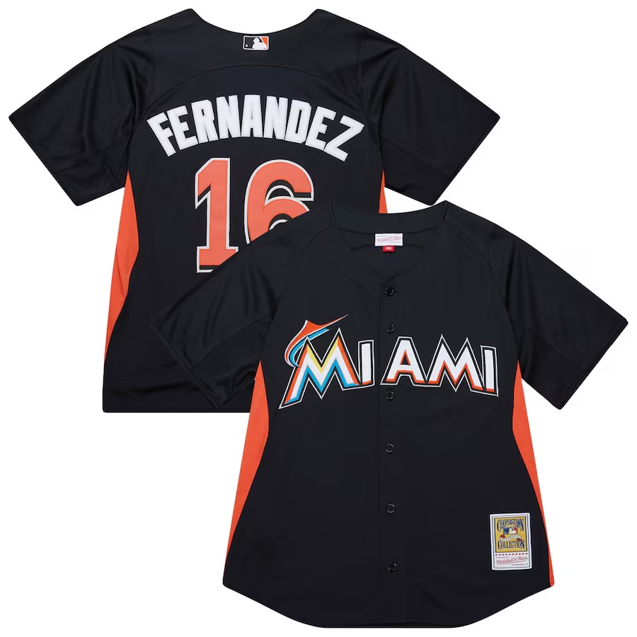 Men's Miami Marlins Jose Fernandez Mitchell & Ness Black Authentic Batting Practice Jersey - Jersey